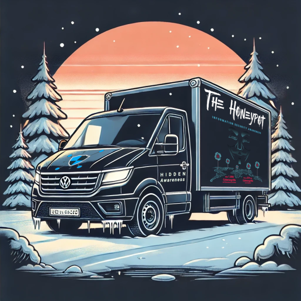Illustration des Escape Game Trucks „The Honeypot“ im Winter